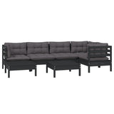 7 Piece Garden Lounge Set with Cushions Black Solid Pinewood - Side View