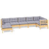 7 Piece Garden Lounge Set with Grey Cushions Solid Pinewood - Front View