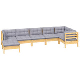7 Piece Garden Lounge Set with Grey Cushions Solid Pinewood - Side View