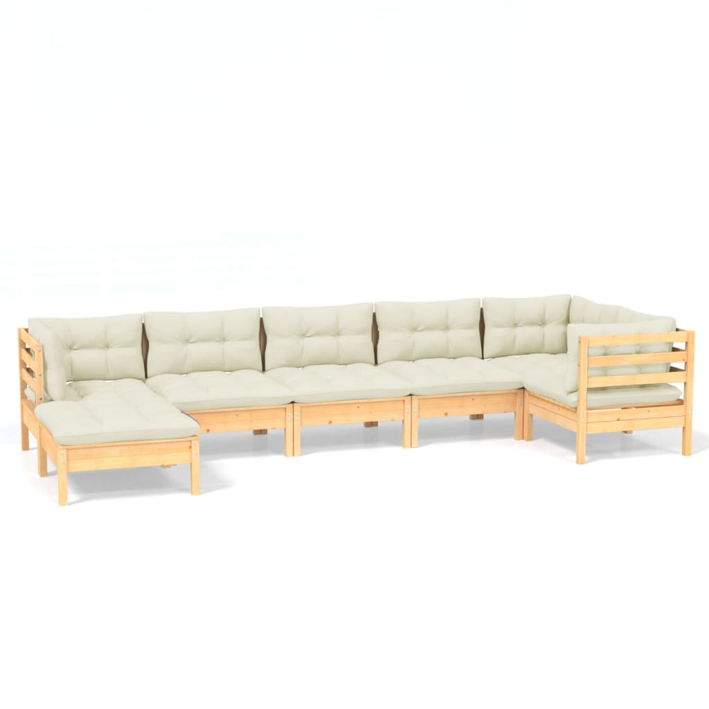7 Piece Garden Lounge Set with Cream Cushions Solid Pinewood