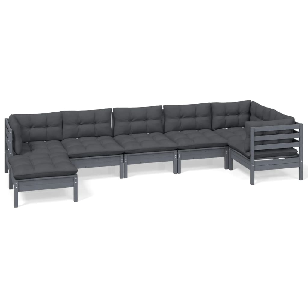 7 Piece Garden Lounge Set with Cushions Grey Solid Pinewood