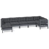 7 Piece Garden Lounge Set with Cushions Grey Solid Pinewood - Front View