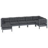 7 Piece Garden Lounge Set with Cushions Grey Solid Pinewood