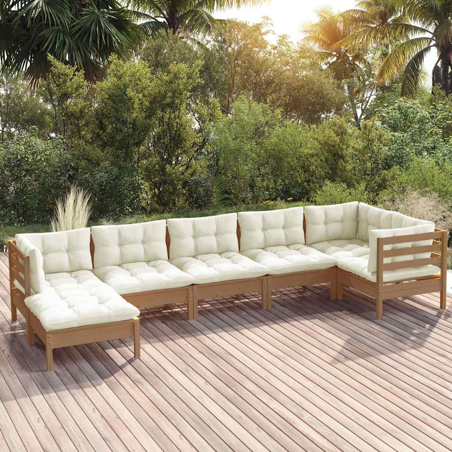 7 Piece Garden Lounge Set with Cushions Honey Brown Pinewood