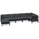 7 Piece Garden Lounge Set with Cushions Black Solid Pinewood