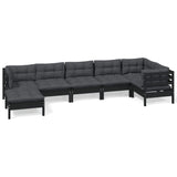 7 Piece Garden Lounge Set with Cushions Black Solid Pinewood - Front View