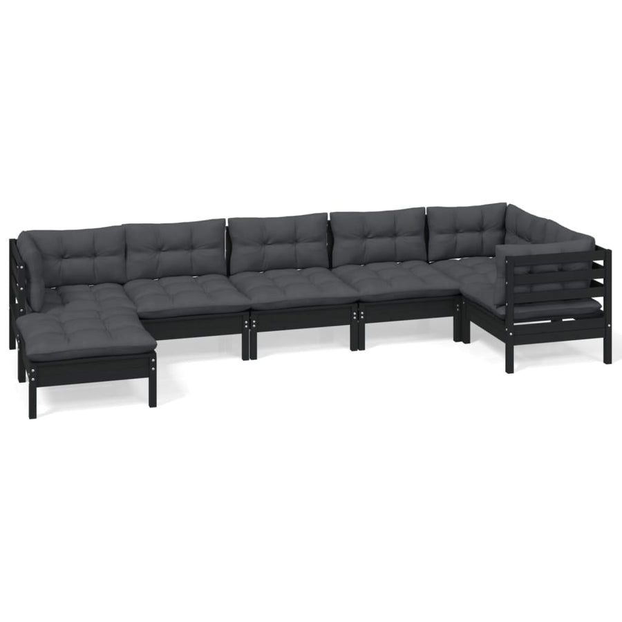 7 Piece Garden Lounge Set with Cushions Black Solid Pinewood