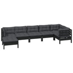 7 Piece Garden Lounge Set with Cushions Black Solid Pinewood
