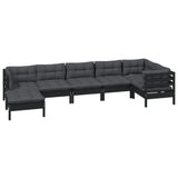 7 Piece Garden Lounge Set with Cushions Black Solid Pinewood - Side View