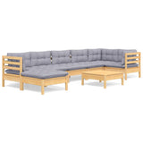 8 Piece Garden Lounge Set with Grey Cushions Solid Pinewood - Front View