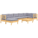 8 Piece Garden Lounge Set with Grey Cushions Solid Pinewood - Side View