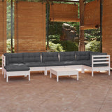 8 Piece Garden Lounge Set with Cushions White Solid Pinewood - Front View