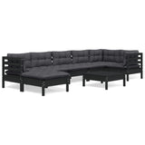 8 Piece Garden Lounge Set with Cushions Black Solid Pinewood - Front View