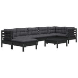 8 Piece Garden Lounge Set with Cushions Black Solid Pinewood - Side View