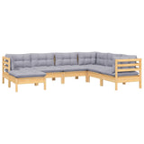 7 Piece Garden Lounge Set with Grey Cushions Solid Pinewood - Side View