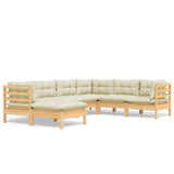 7 Piece Garden Lounge Set with Cream Cushions Solid Pinewood - Front View