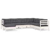 7 Piece Garden Lounge Set with Cushions White Solid Pinewood - Front View