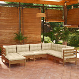 7 Piece Garden Lounge Set with Cushions Honey Brown Pinewood
