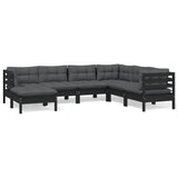 7 Piece Garden Lounge Set with Cushions Black Solid Pinewood - Front View