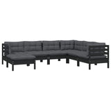 7 Piece Garden Lounge Set with Cushions Black Solid Pinewood - Side View