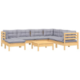 8 Piece Garden Lounge Set with Grey Cushions Solid Pinewood