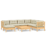 8 Piece Garden Lounge Set with Cream Cushions Solid Pinewood - Front View