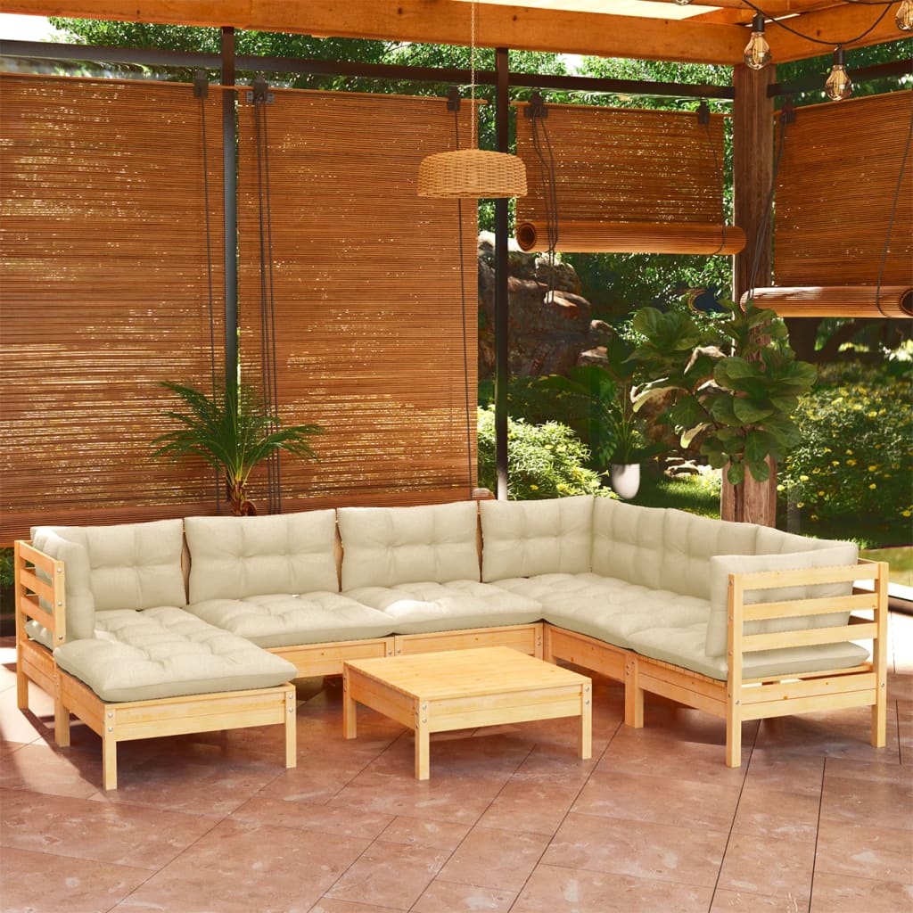8 Piece Garden Lounge Set with Cream Cushions Solid Pinewood