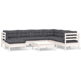 8 Piece Garden Lounge Set with Cushions White Solid Pinewood - Front View