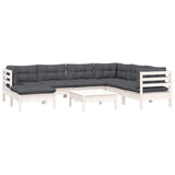 8 Piece Garden Lounge Set with Cushions White Solid Pinewood - Side View