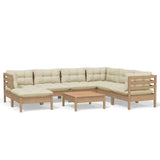 8 Piece Garden Lounge Set with Cushions Honey Brown Pinewood - Front View
