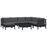8 Piece Garden Lounge Set with Cushions Black Solid Pinewood - Side View