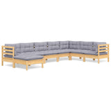 8 Piece Garden Lounge Set with Grey Cushions Solid Pinewood - Front View