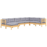 8 Piece Garden Lounge Set with Grey Cushions Solid Pinewood - Side View