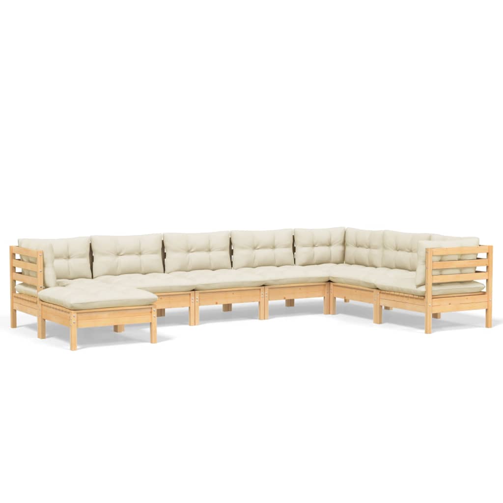 8 Piece Garden Lounge Set with Cream Cushions Solid Pinewood