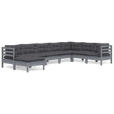 8 Piece Garden Lounge Set with Cushions Grey Solid Pinewood - Front View