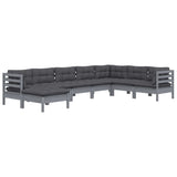 8 Piece Garden Lounge Set with Cushions Grey Solid Pinewood - Side View
