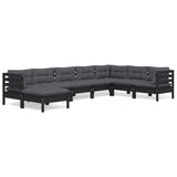8 Piece Garden Lounge Set with Cushions Black Solid Pinewood - Front View