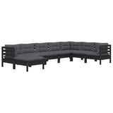 8 Piece Garden Lounge Set with Cushions Black Solid Pinewood - Side View