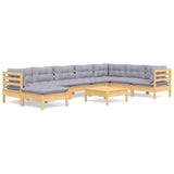 9 Piece Garden Lounge Set with Grey Cushions Solid Pinewood - Front View