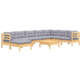 9 Piece Garden Lounge Set with Grey Cushions Solid Pinewood - Side View