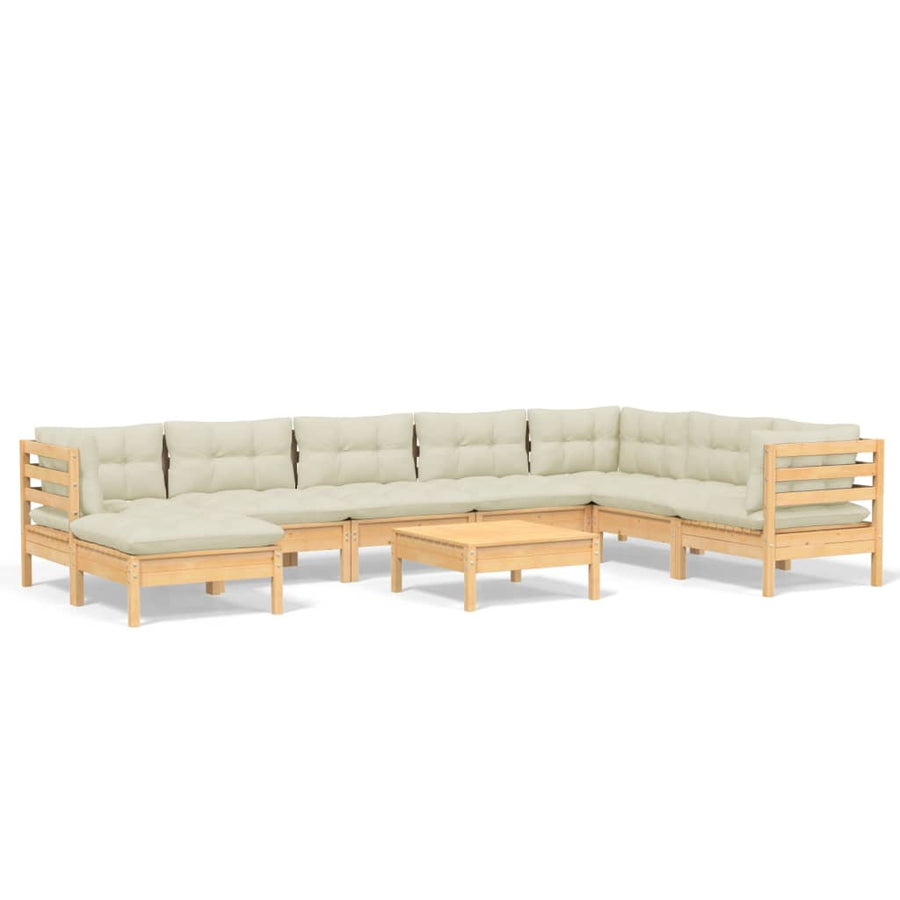 9 Piece Garden Lounge Set with Cream Cushions Solid Pinewood