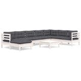 9 Piece Garden Lounge Set with Cushions White Solid Pinewood - Front View