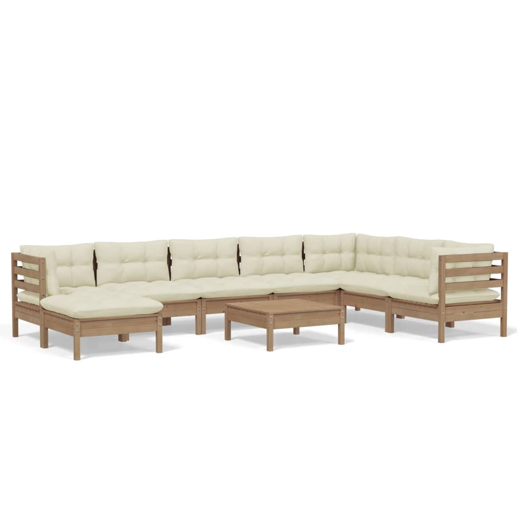 9 Piece Garden Lounge Set with Cushions Honey Brown Pinewood