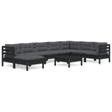 9 Piece Garden Lounge Set with Cushions Black Solid Pinewood - Front View