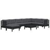 9 Piece Garden Lounge Set with Cushions Black Solid Pinewood - Side View
