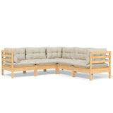 5 Piece Garden Lounge Set with Cream Cushions Solid Pinewood