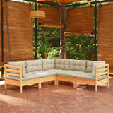 5 Piece Garden Lounge Set with Cream Cushions Solid Pinewood
