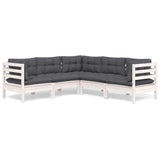 5 Piece Garden Lounge Set with Cushions White Solid Pinewood - Front View