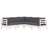 5 Piece Garden Lounge Set with Cushions White Solid Pinewood - Side View