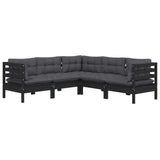 5 Piece Garden Lounge Set with Cushions Black Solid Pinewood - Side View